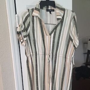 Derek Heart Green and Cream Striped Midi Dress